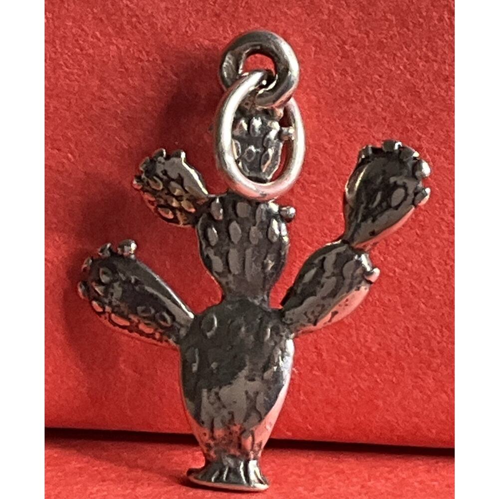 Vintage 925 Sterling Silver Prickly Pear Cactus Charm Pendant Southwestern Style